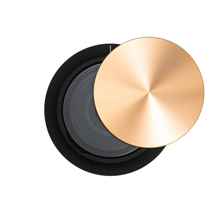 TRETTITRE T-CP8 Black and gold Bluetooth CD player with a sliding top lid, allowing smooth CD insertion and seamless operation.